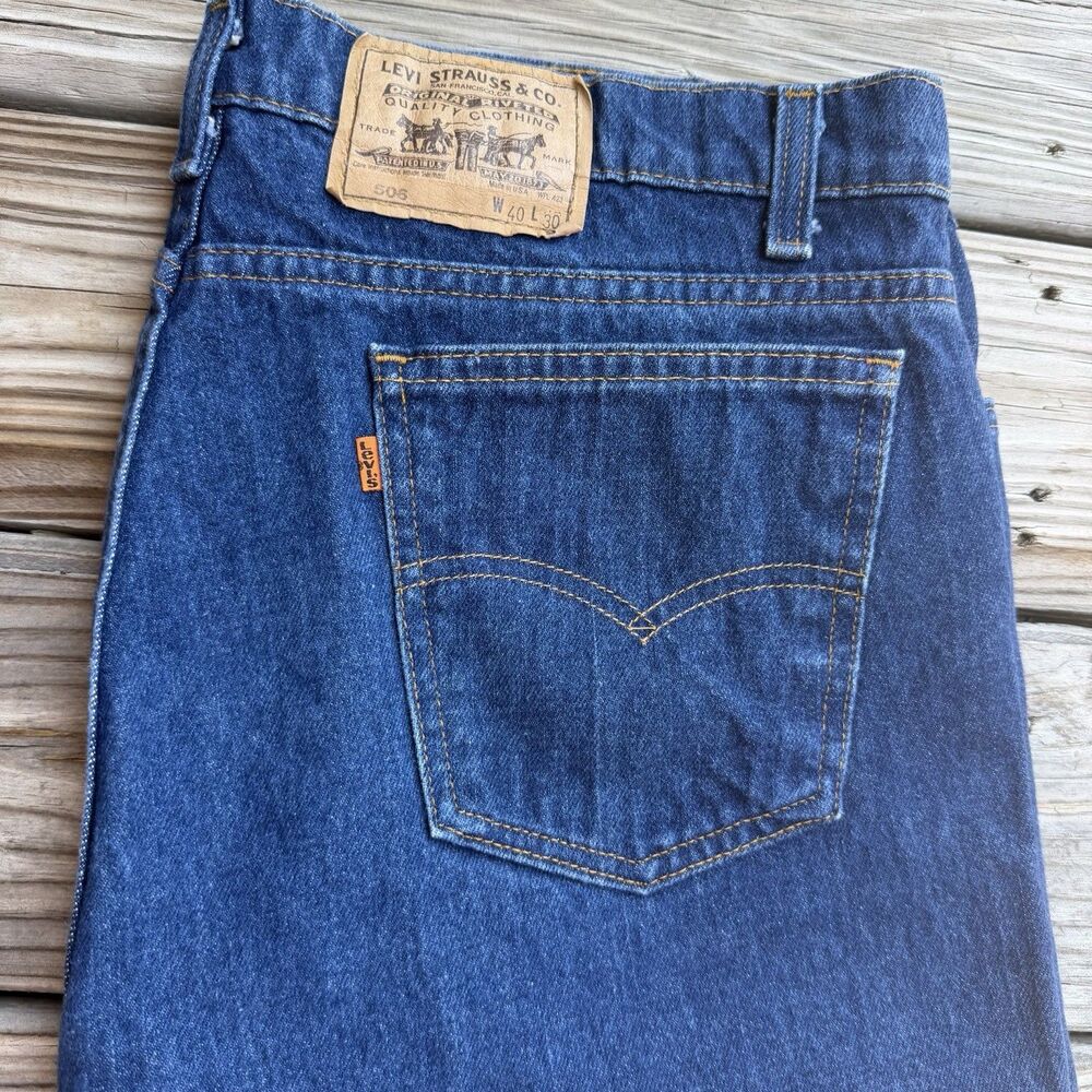 Vintage Levi’s Orange Tab 506 Men 40x30 Blue USA Regular Fit Straight Leg Denim - Picture 2 of 16